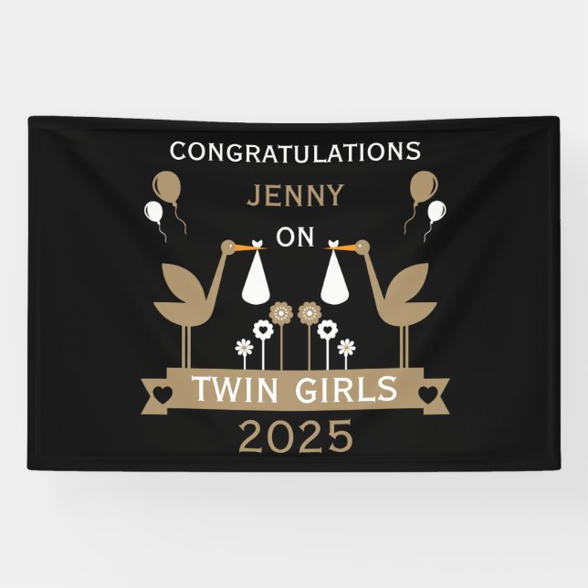 Congratulations Stalk Delivery Of Twins Banner (Horizontal)
