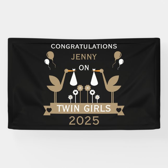 Congratulations Stalk Delivery Of Twins Banner (Horizontal)