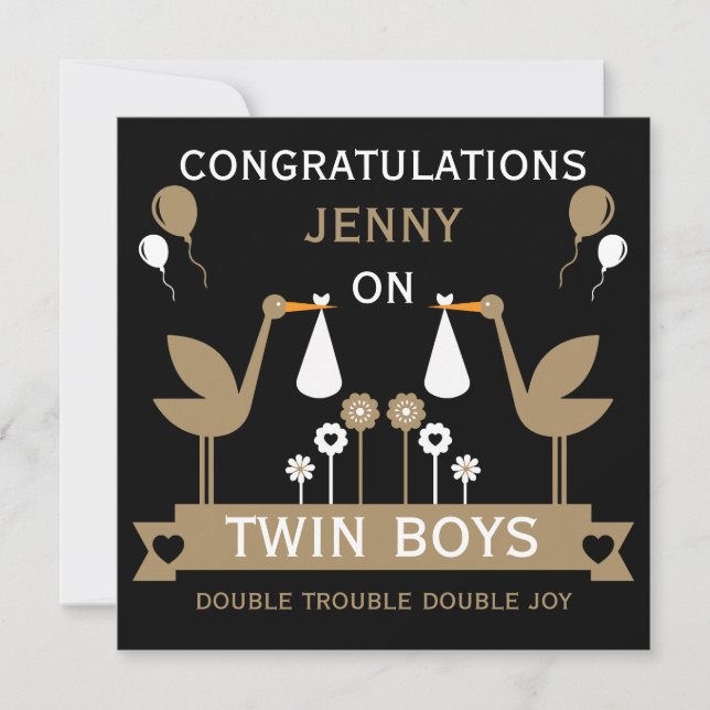 Congratulations Stalk Delivery Twin Boy Card (Front)