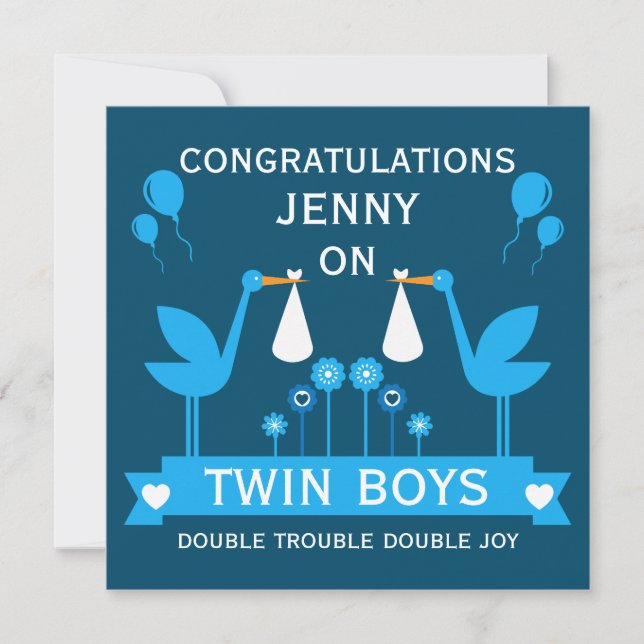 Congratulations Stalk Delivery Twin Boy Card (Front)