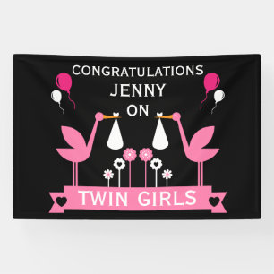 Congratulations Stalk Delivery Twin Girls Banner
