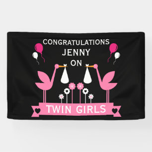 Congratulations Stalk Delivery Twin Girls Banner