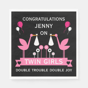 Congratulations Stalk Delivery Twin Girls Napkin