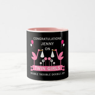 Congratulations Stalk Delivery Twin Girls Two-Tone Coffee Mug