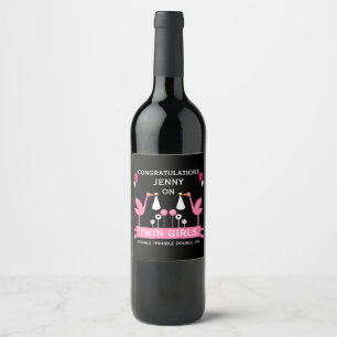 Congratulations Stalk Delivery Twin Girls Wine Label