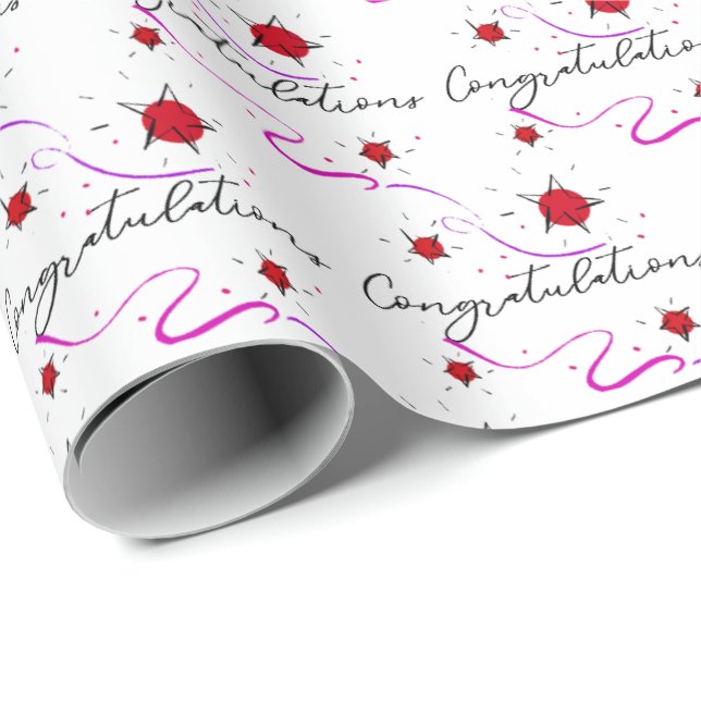 Congratulations Stars and Ribbons Wrapping Paper (Roll Corner)