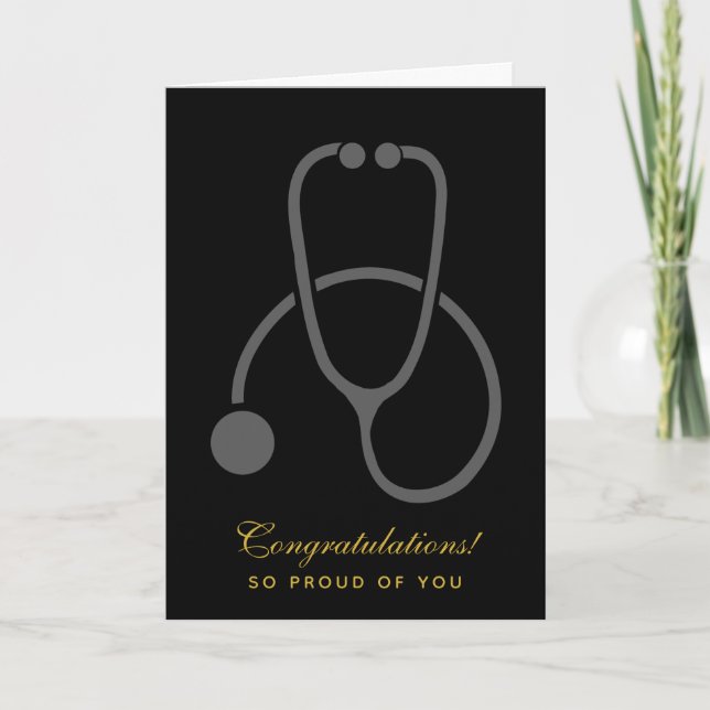 Congratulations Stylish Grey Stethoscope on Black Card (Front)