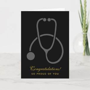 Congratulations Stylish Grey Stethoscope on Black Card
