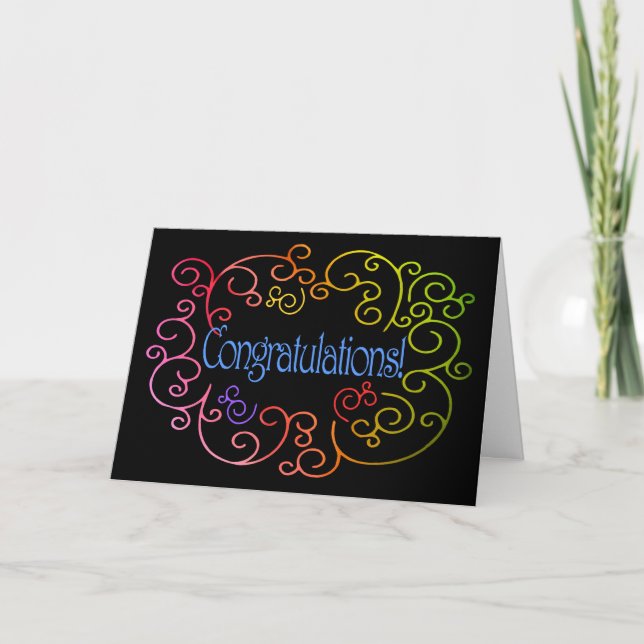 Congratulations/Success - Rainbow Swirls on Black Card (Front)