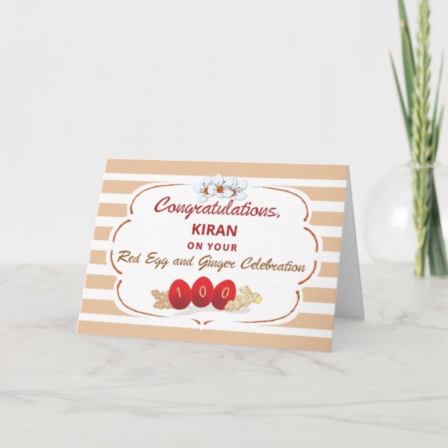 Congratulations to Baby Red Egg and Ginger Stripes Card (Front)