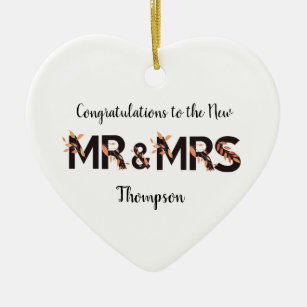 Congratulations to New Mr and Mrs Name Autumn Leaf Ceramic Ornament
