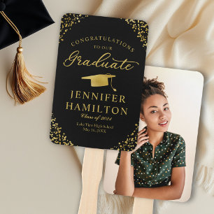 Congratulations To Our Graduate Gold Confetti  Hand Fan