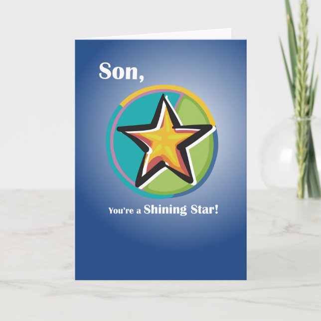 Congratulations to Son with Shining Star on Blue Card (Front)