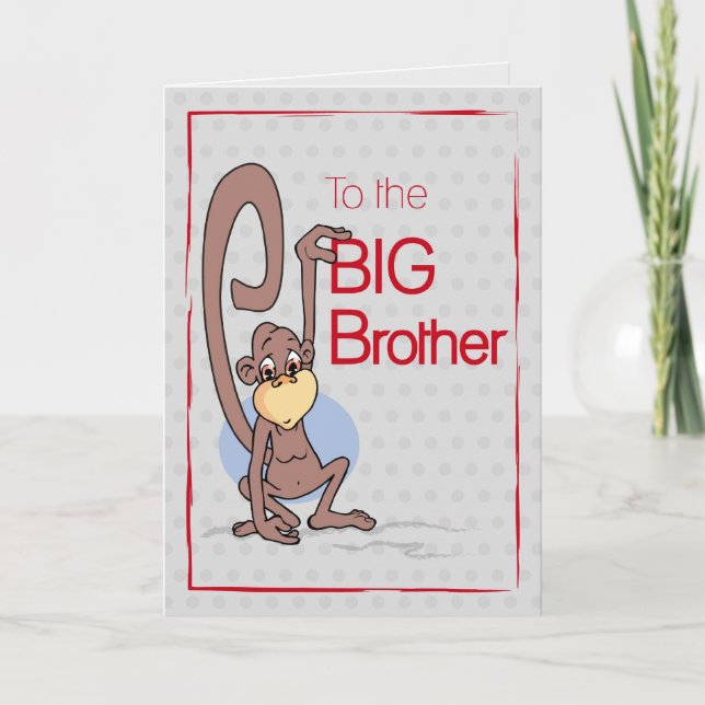 Congratulations to the Big Brother, Cute Monkey Card (Front)