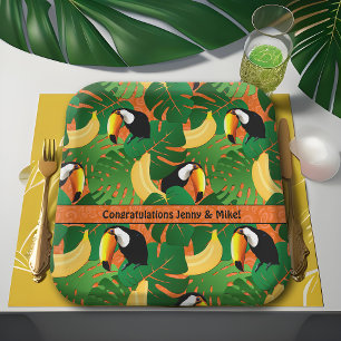 Congratulations Toucan Banana Tropical Pattern Paper Plate