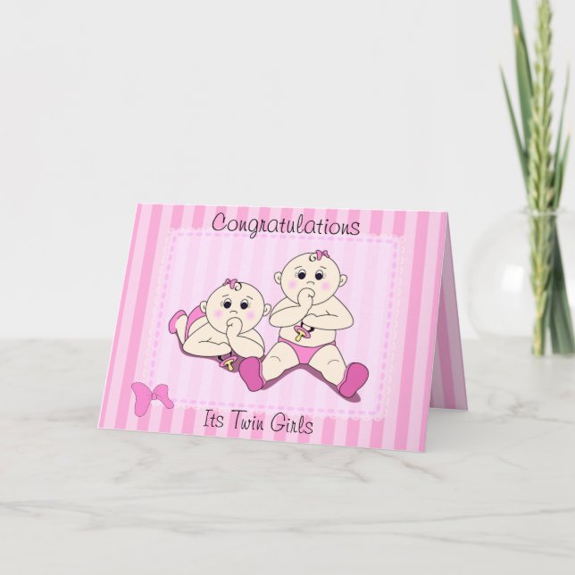 Congratulations - Twin Baby Girls Custom Card (Front)
