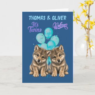 Congratulations Twin Boys Wolf Pups Card