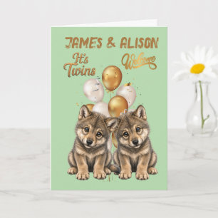 Congratulations, Twins Wolf Pups Card