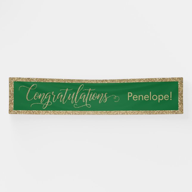 Congratulations Typography Gold Glitter and Green Banner (Horizontal)