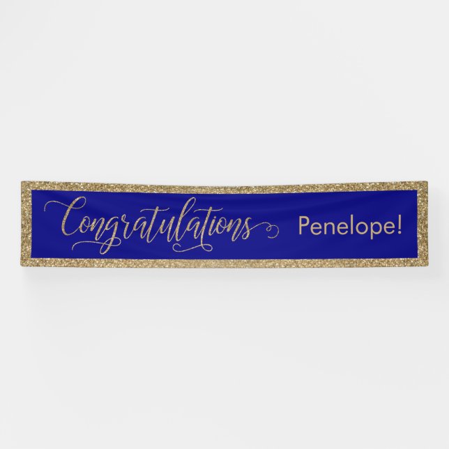 Congratulations Typography Gold Glitter and Navy Banner (Horizontal)