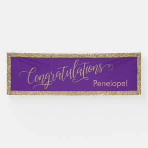 Congratulations Typography Gold Glitter and Purple Banner