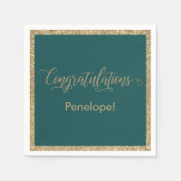 Congratulations Typography Gold Glitter Teal