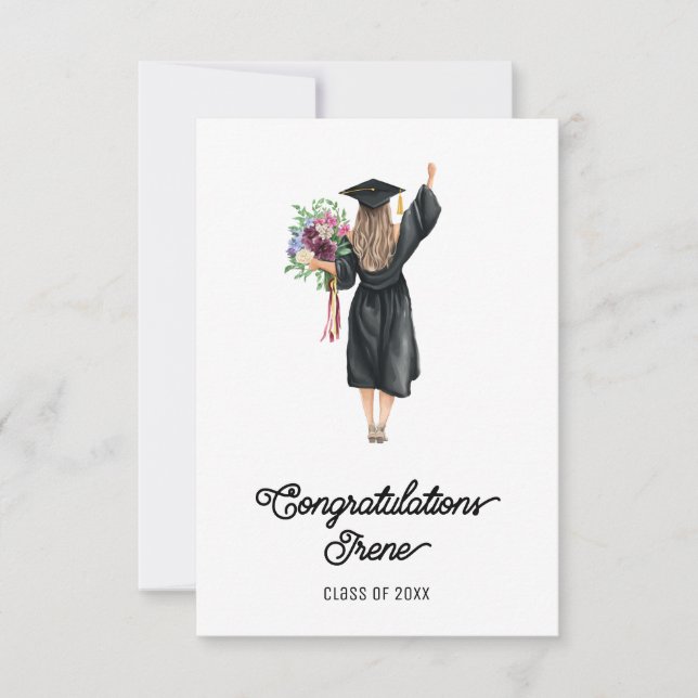 Congratulations Watercolor Graduate Girl Flowers  (Front)