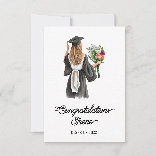 Congratulations Watercolor White Skin Girl Flowers (Front)