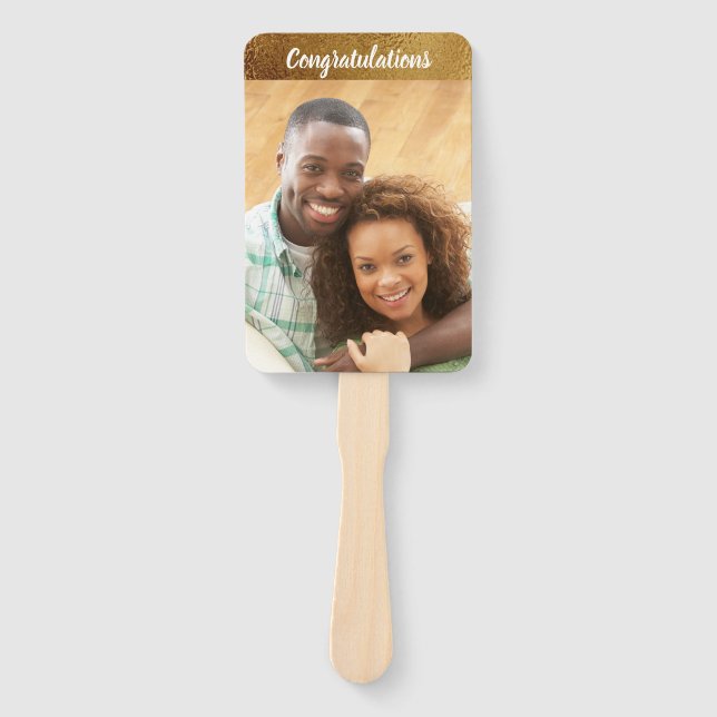Congratulations Wedding Engagement Photo Faux Gold Hand Fan (Front)