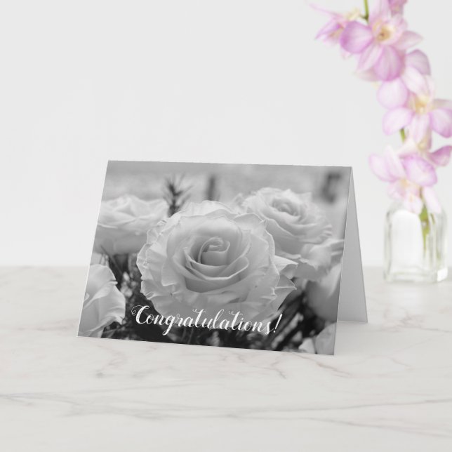 Congratulations White Roses Wedding Card (Orchid)
