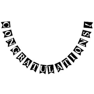 CONGRATULATIONS, White Text On Black Bunting Flags