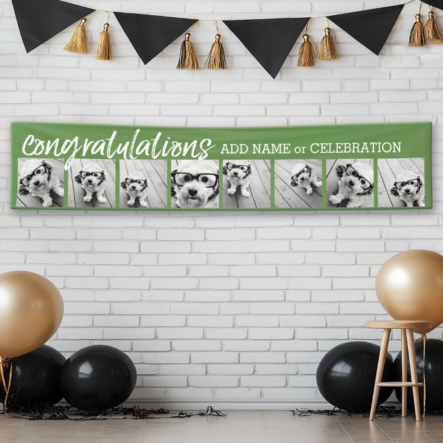 Congratulations with 8 Photo Collage Custom Text Banner (Custom Graduation Banner)