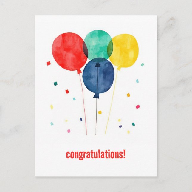 Congratulations with Balloons and Confetti Postcard (Front)