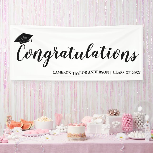 Congratulations with Black Grad Cap Graduation Ban Banner (Party)