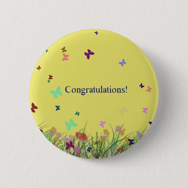 Congratulations  yellow butterfly background 2 inch round button (Front)