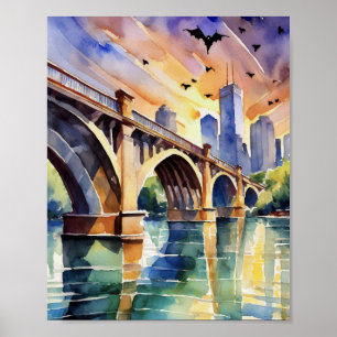 Congress Avenue Bat Bridge Austin Texas Watercolor Poster