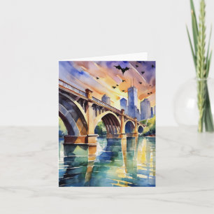 Congress Avenue Bridge Austin Texas Watercolor Card