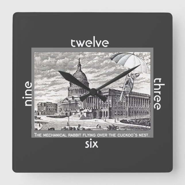 Congress is Cuckoo Mechanical Rabbit Square Wall Clock (Front)