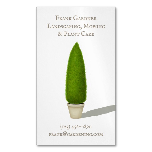 Conical Topiary Traditional Garden Charm  Business Magnetic Business Card (Front Vertical)