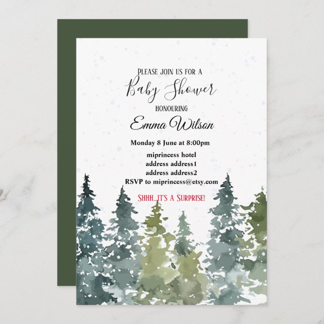 Conifer Pine Tree, baby shower invitation (Front/Back)