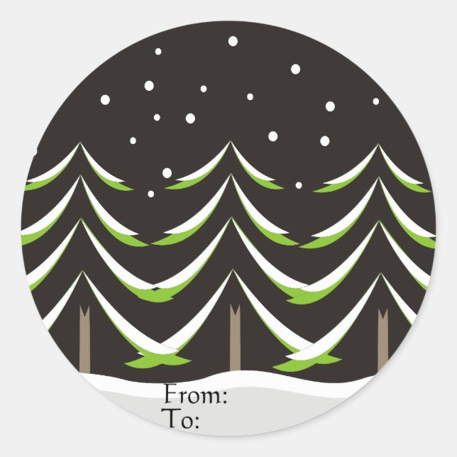 Conifers in Winter Classic Round Sticker (Front)