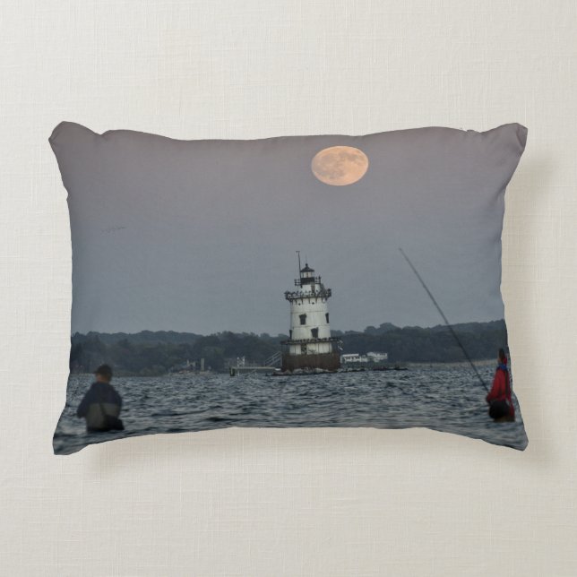 Conimicut Lighthouse Harvest Moon Double-Sided Accent Pillow (Front)