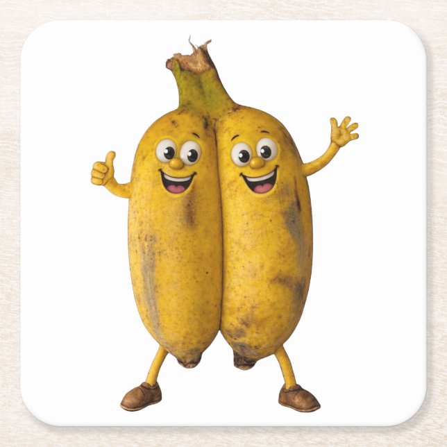 Conjoined Bananas Comedy Duo Square Paper Coaster (Front)