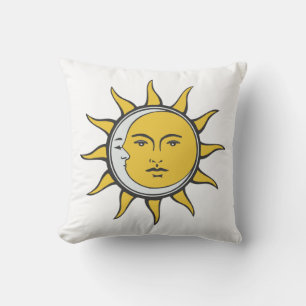 Conjunction of Golden Sun and Silver Moon on White Throw Pillow