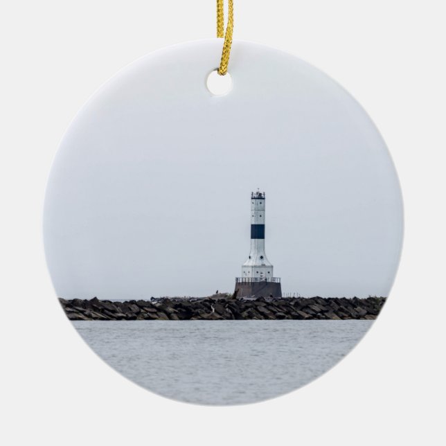 Conneaut West Breakwater Lighthouse Ceramic Ornament (Front)