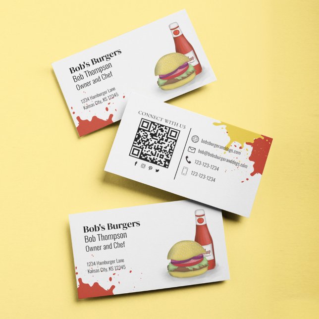 Connect With Me QR Code Simple Hamburger  Business Card (Hamburger business card template.)