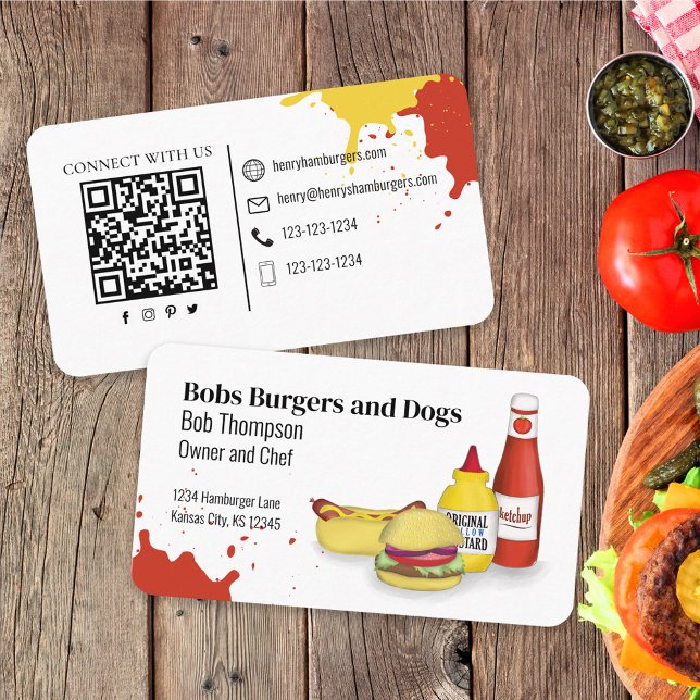Connect With Me | QR Code Simple Hamburger Hotdogs Business Card (Creator Uploaded)