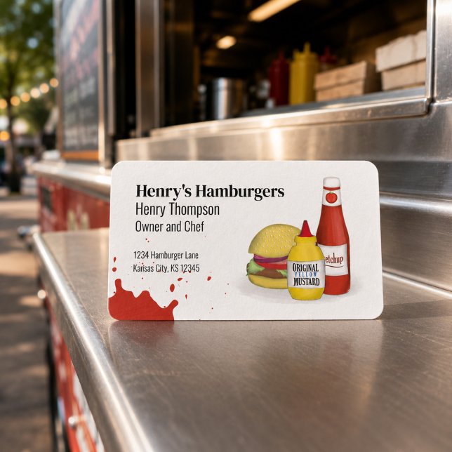 Connect With Me | QR Code Simple Hamburger Modern Business Card (Modern hamburger business cards help food truck owners share their contact details in style.)