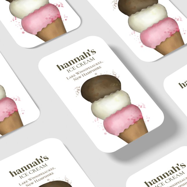 Connect With Me | QR Code Simple Ice Cream Cone Business Card (Cute business card ice cream cone template. With pink, brown, and white. )
