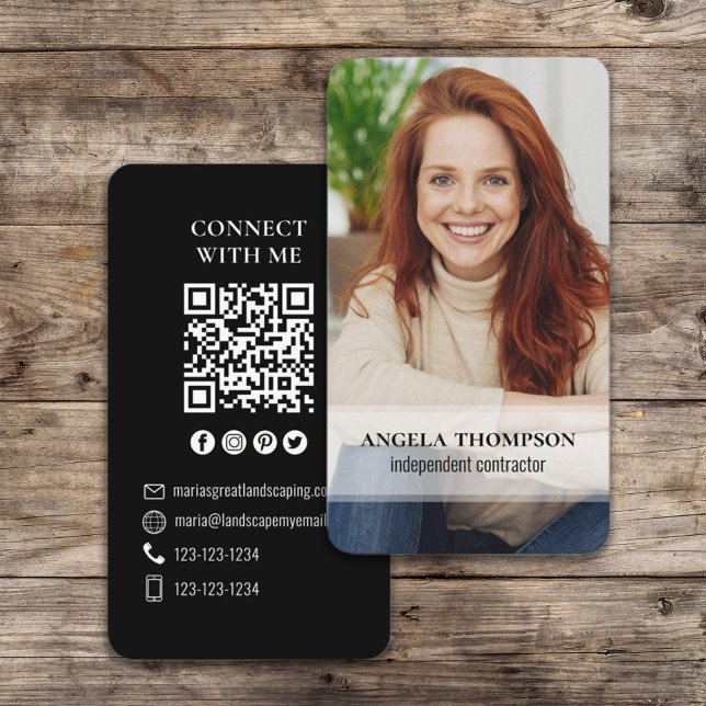 Connect With Me | QR Code Simple Modern Photo Pink Business Card (Creator Uploaded)